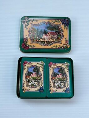 Vintage California Playing Cards Set 2 Decks Tin Souvenir Cards